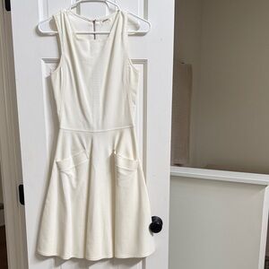 L’Agence Cream Sleeveless Fit-and-Flare Dress with Front Pockets